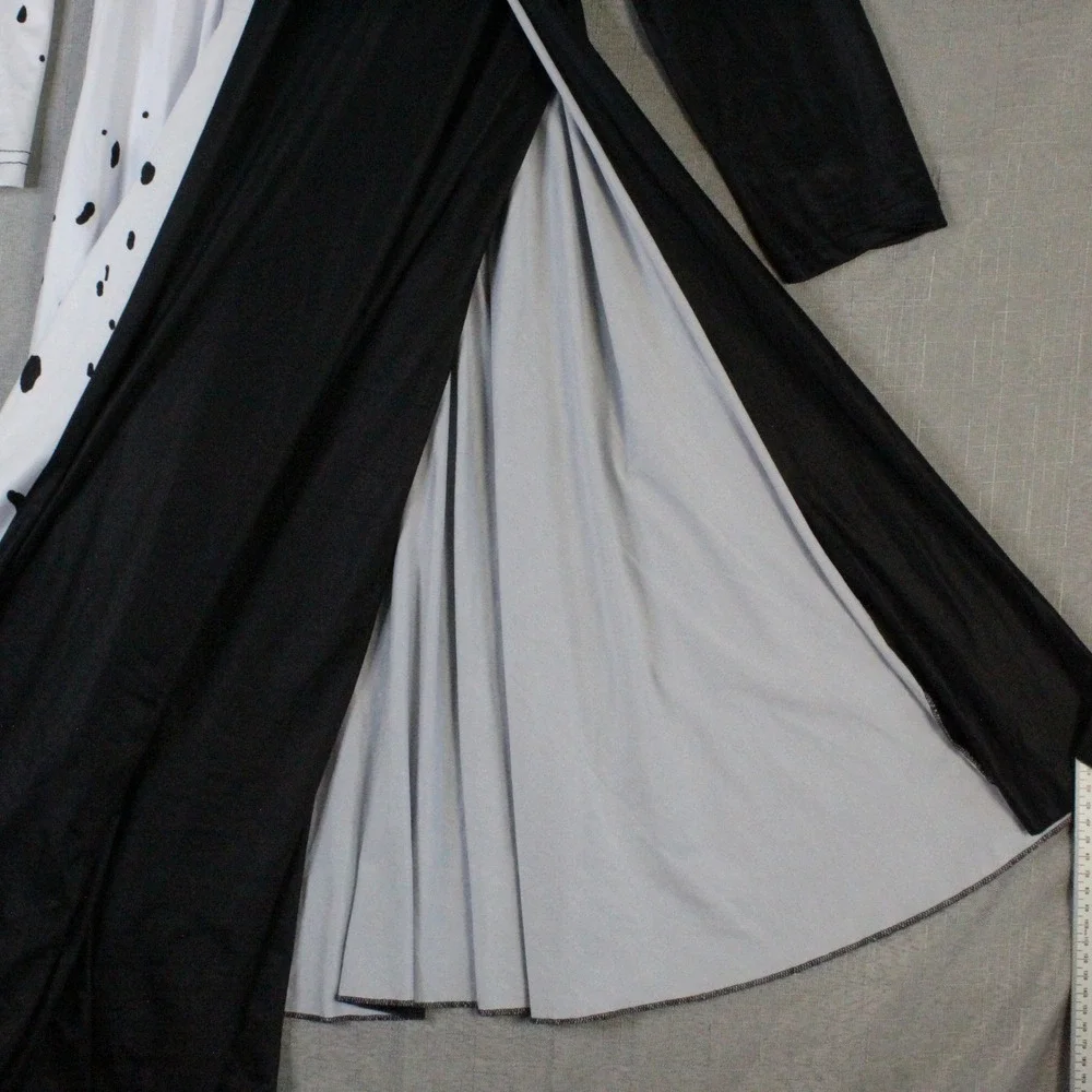 Cruella Costume Dress Wig Set Kids Size 10/12 Black White Dalmatian Goth Cosplay